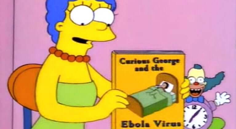 Buku bertuliskan Ebola Virus yang dipegang oleh Marge